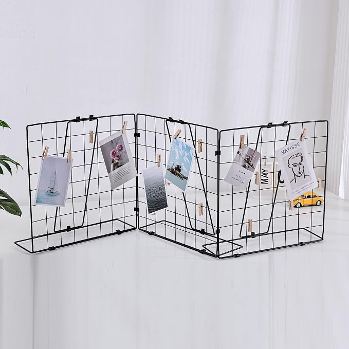 Photo Display Rack, Note Display Rack, Double-sided Photo Metal Rack, Suitable for Use As a Home Desk Photo Organizer, With 30 Wooden Clips, Black - Image 2