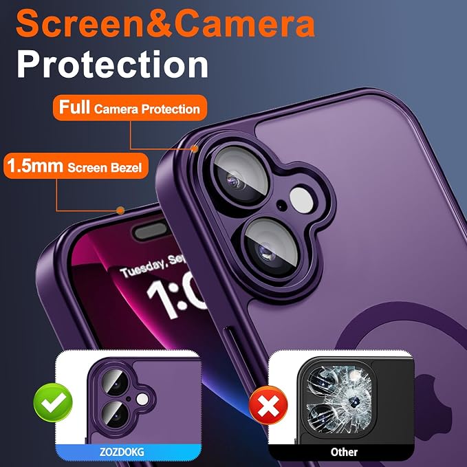 Magnetic for iPhone 17 Case with Privacy Screen Protector, Purple | Full Camera Protection, Compatible with MagSafe, Translucent Matte Shockproof Phone Cover for iPhone 17 Women Girls - Image 6
