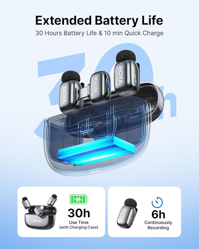 BOYA mini 2 Wireless Lavalier Microphone for iPhone 15/16/17 & Android | Lapel Microphone Wireless with AI Noise Reduction, App Control, 30H Battery with Charging Case for Streaming, Recording - Image 8