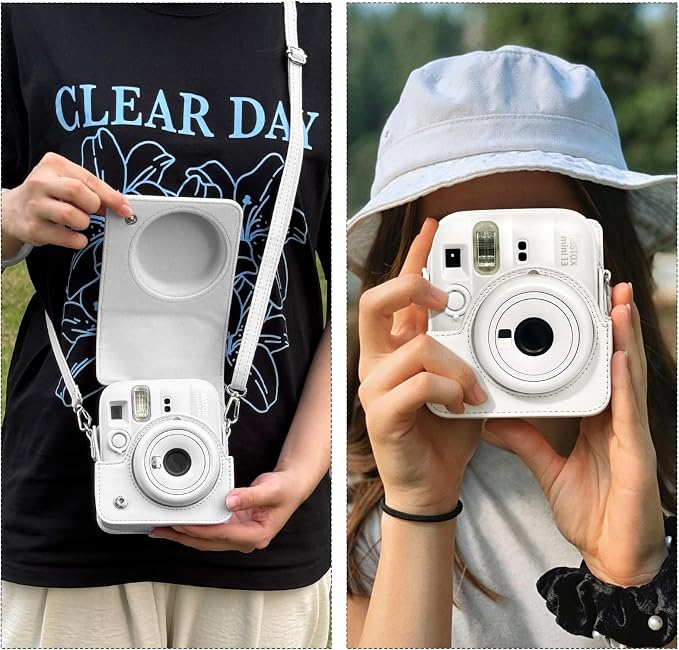 CAIYOULE Camera Case for Fujifilm Instax Mini 13 Instant Camera, White | Mini 13 Protective Camera Case, PU Leather Camera Bag for Fuji Instax Mini 13, with Photo Album, Adjustable Shoulder Strap - Image 6