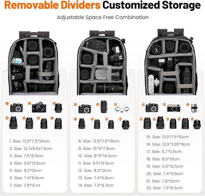 Cwatcun Professional Camera Backpack - Waterproof DSLR/SLR/Mirrorless Camera Case - Compatible with Sony, Canon, Nikon - Large Black - Image 2