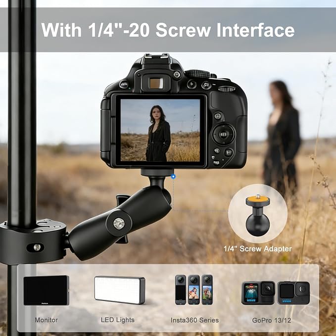 Double Super Clamp Mount with 360° Magic Arm Dual 1" Ball Mount Adapter, Multi-Functional Crab Clip, Umbrella Holder Camera Pole Bracket for Tripod Rod Monitor Magic Light Stand Motorcycle Accessories - Image 5