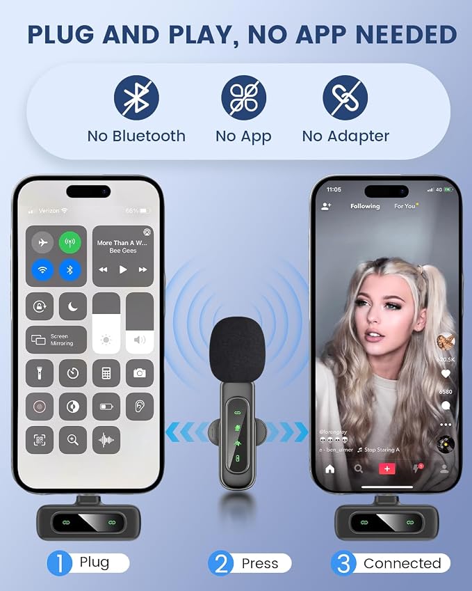Wireless Microphone for iPhone & Android, 2-Pack Mini Lavalier Mic | 2 magnetic clip-on mics with noise reduction, 360° rotating clips, up to 70 ft range, and 16 hours of combined battery life - Image 7
