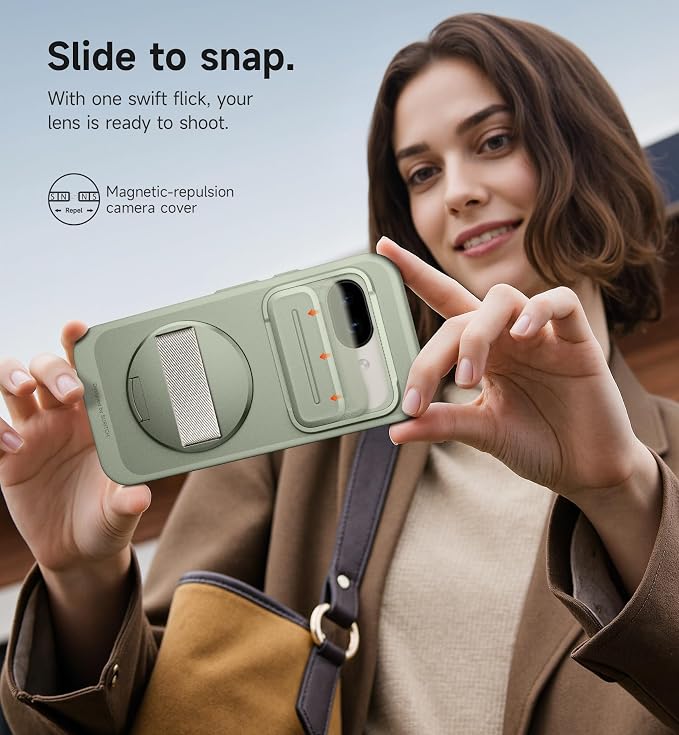 SURITCH for Google Pixel 9a Case with 360° Rotatable Hand Strap Phone Grip Holder & Invisible Kickstand & Slide Camera Cover, Slim Rugged Shockproof Protective Cover for Pixel 9a, Green - Image 7