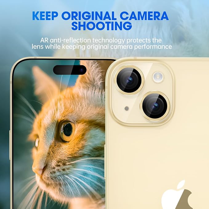 for iPhone 15/iPhone 15 Plus Camera Lens Protector Cover, Yellow | Individual Metal, 9H Hardness, Scratch Resistant, Shockproof, Drop Protection, Case Friendly, Stylish Accessories - Image 4