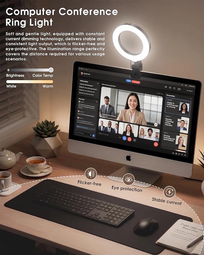 Ring Light for Computer Video Conference - Webcam Light for Monitor Clip On Remote Working Distance Learning Zoom Call Self Broadcasting and Live Streaming Influencer Light Laptop Video Conferencing - Image 3