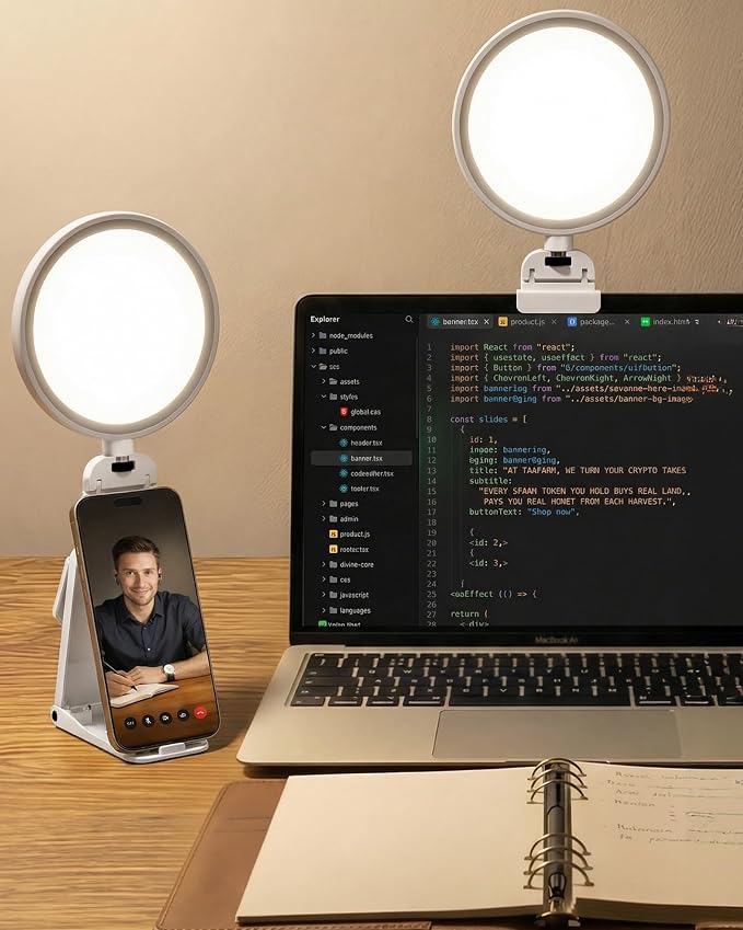 5" Full Screen Computer Lighting for Video conferencing, Streaming | Eye-Caring Ring Light, CRI>97.8, 50 Modes, Memory, Lighting for Zoom meetings, Portable for Laptop, Monitor & Webcam by LitONES