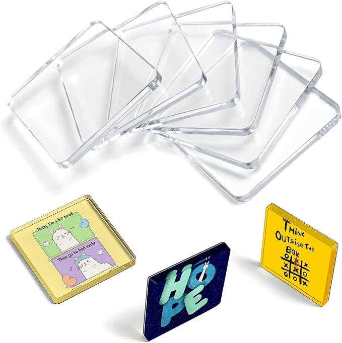 6 Pack 2x2 Square Clear Acrylic Fridge Magnets - DIY Magnetic Photo Frames with Adhesive Backing. Easy Craft Kit with Blank Cards & Storage Box for Personalized Home Decor, Gifts & Art. by Unknown