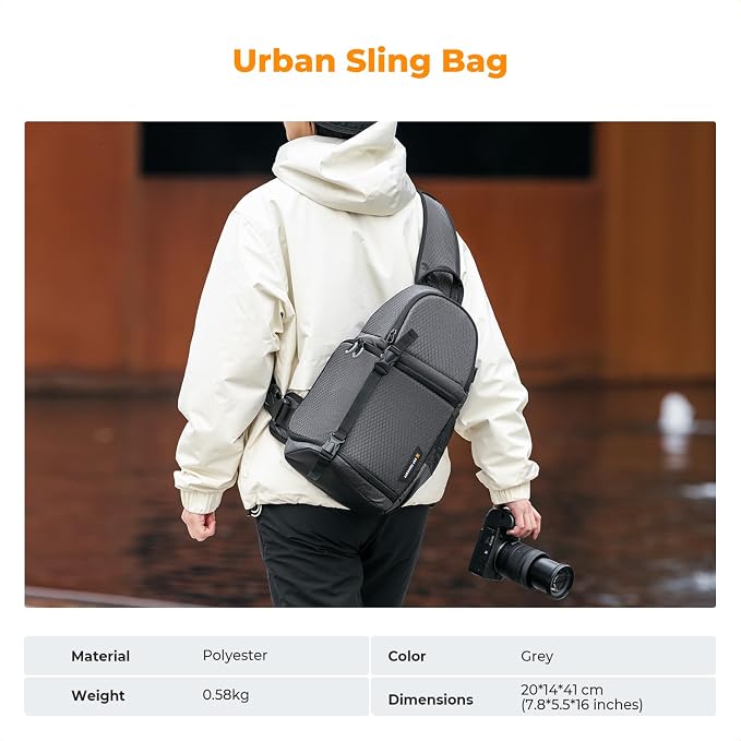 K&F CONCEPT Camera Sling Bag, Compact Crossbody Backpack, 10L | Fits Mirrorless & Small DSLR. Water-Repellent Twill Fabric. 5 Removable Dividers. Adjustable Strap 20.5–39.8 in. BS11 - Image 8