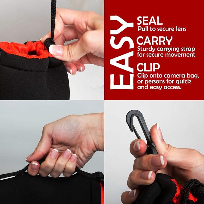 Medium Neoprene Lens Bag Protective Water and Weather Resistant Shock Drop and Scratch Armor Pouch Sleeve Case with Plush Interior, Black - Image 4