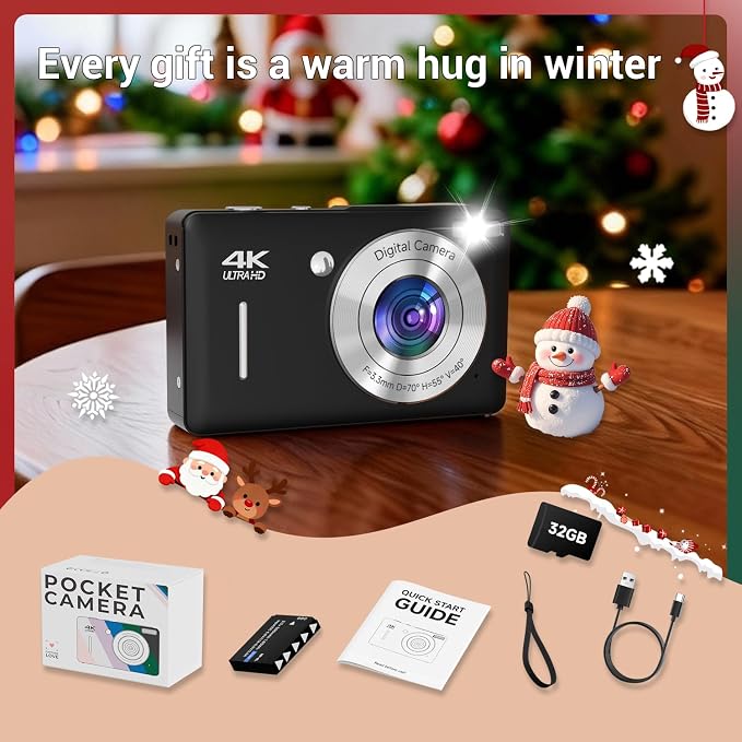 Digital Camera for Kids, FHD 1080P 44MP Point and Shoot Digital Camera with Face Detect, Smile Capture, 16X Zoom, 20 Filters, Anti Shake, 32GB SD Card Blcak Compact Vintage Camera for Kids Boys Girls - Image 8