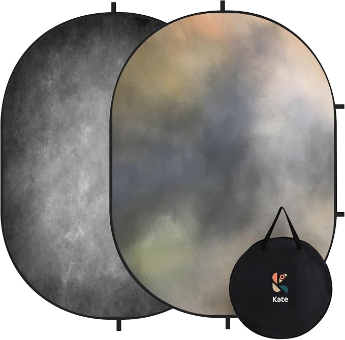 Kate 5‘x7’Grey Collapsible Backdrop for Portrait Photography Video | Collapsible pop up Background with Carry Bag, for Self Tape Portrait Video Conference Vlog YouTube Live Streaming by KateBackdropforPhotography