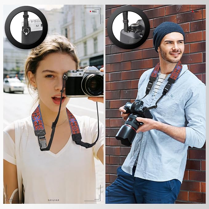 Adjustable Camera Neck Strap, Vintage Embroidered Shoulder & Crossbody Camera Strap with 4 Connection Ways, Anti-Slip Camera Strap for DSLR, Mirrorless & Camcorder, Travel & Outdoor Photography Gear - Image 3
