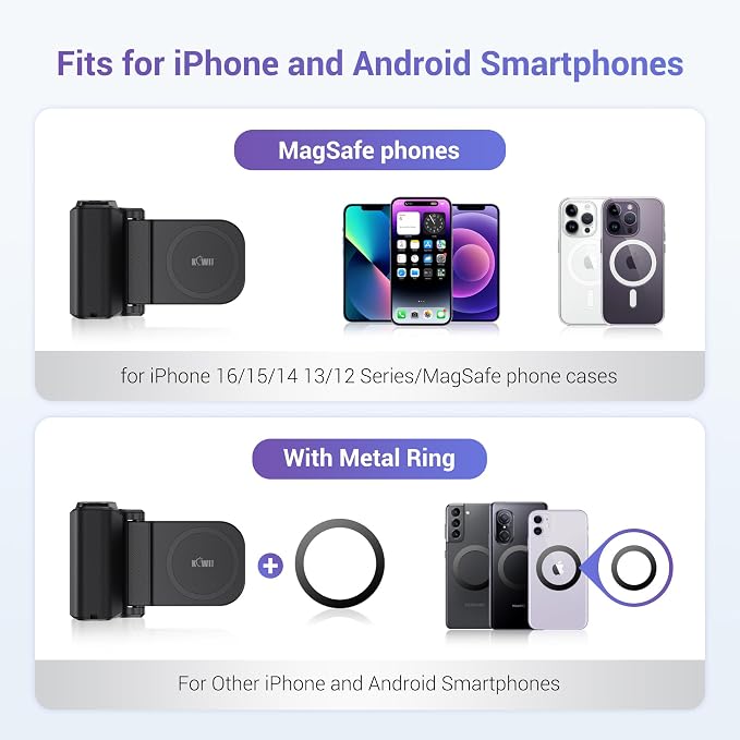 Phone Camera Grip with Remote for MagSafe iPhone 17 16 15 Pro Max | Magnetic snap-on grip, BT remote. 1/4" thread for tripod(NOT Included). for iPhone 17 Pro MagSafe travel Vlog Video Shooting - Image 5