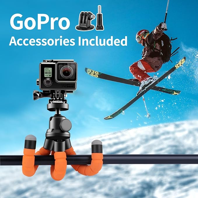 Aureday Phone Tripod, Flexible Tripod for iPhone and Android, Portable with Wireless Remote and Clip for Video Recording/Vlogging/Selfie (Orange) - Image 3