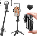 Magnetic Tripod for Phone,2 in 1 for Magsafe Stand＆ Clip Portable Pocket Size Selfie Stick for Android/iPhone,Phone Holder with Wireless Rechargeable Remote Control for Photography, Live Streaming by MQOUNY