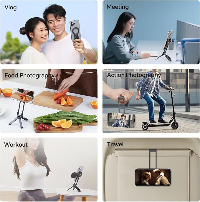 ULANZI MA38 Magnetic Phone Tripod for iPhone, Phone Holder for iPhone 17 | N52 Magnet, Back Magnet Base, Arca QR Base, Foldable Hook w 1/4'' Screw for Tripod Selfie Gym Travel Essentials Accessories - Image 8