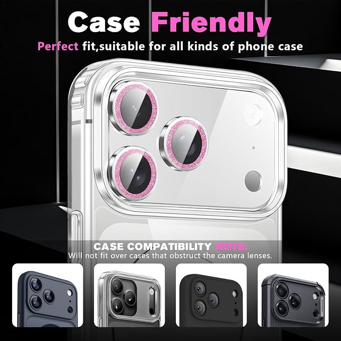 2 Pack for iPhone 17 Pro Camera Lens Protector | Bling Tempered Glass 9 Hardness,Anti-Scratch High Definition Camera Screen Protector (Pink) - Image 6