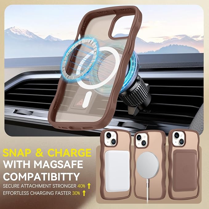BENTOBEN Magnetic for iPhone 13 Case iPhone 14 Case, Cute Wavy [Full Camera Protection][Compatible with MagSafe] Matte Anti-Slip Bumper Women Girls Boys Protective Cover for 13/14 6.1" Desert Titanium - Image 5
