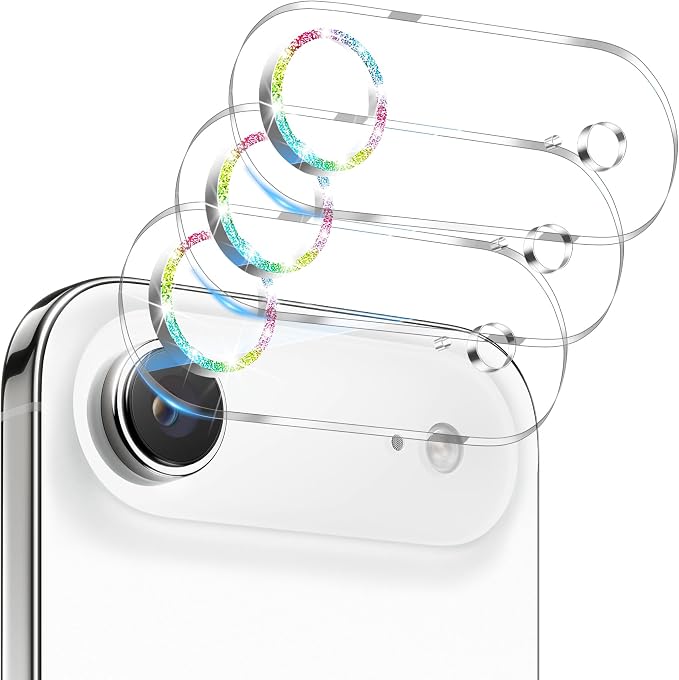 Dengduoduo 3 Pack Camera Lens Protector for iPhone Air, Tempered Glass, Ultra HD, 9H Hardness, Anti-Scratch, Case Friendly [No Affect on Night Shots], Glitter Colorful by Dengduoduo