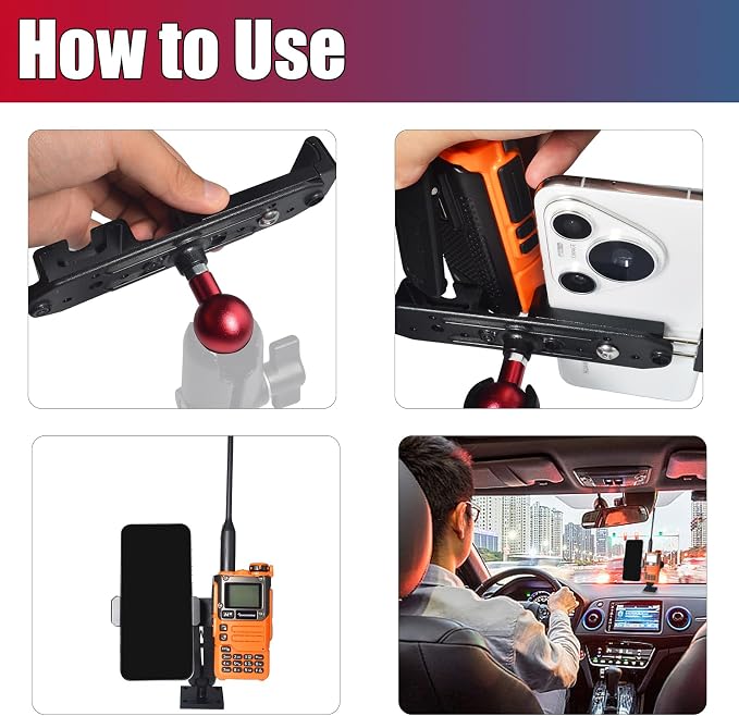 Dual Slot Mount - Universal 25mm/1inch Ball Adapter Holder for Walkie Talkie, Mic & Smartphone | Secure Clip, Heavy Duty Design with RAM Mounts B Size Double Socket Arm - Image 5