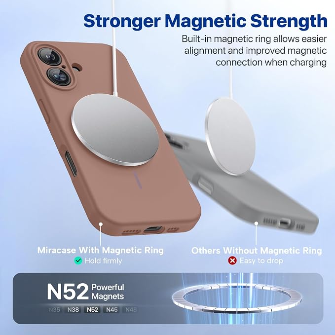 miracase Magnetic for iPhone 16 Plus Case, [Soft Anti-Scratch Microfiber Lining], Compatible with MagSafe, Liquid Silicone Shockproof Drop Protection Phone Case for 16 Plus,Chocolate - Image 4