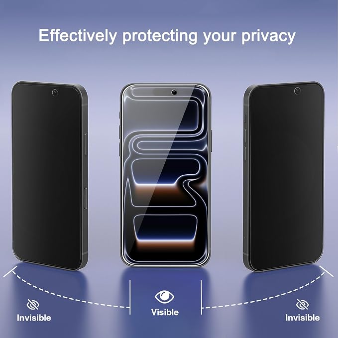 Ailun Privacy Screen Protector+Camera Lens Protector for iPhone 17 Pro Max | 3+3 Pack, 6.9 inch, Installation Frame, Dynamic Island Compatible, Anti Spy Tempered Glass - Image 2