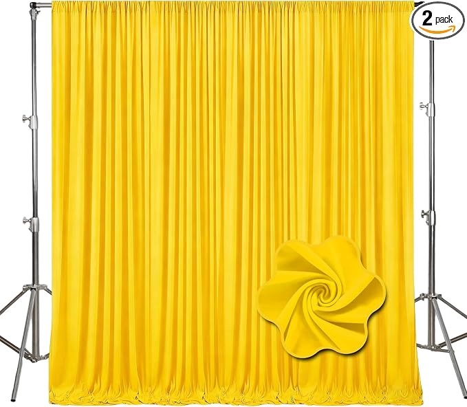 10ft x 10ft Yellow Backdrop Curtains for Parties, Polyester Fabric Backdrop Drapes with Rod Pockets for Weddings, Birthday, Photography, Mother's Day, Graduation Party Background Curtain, 2 Panels by Tisspoms