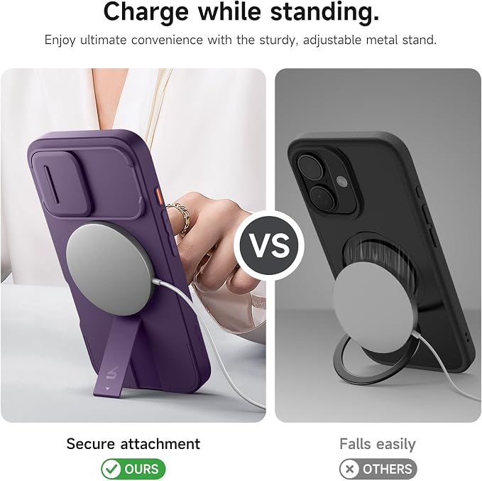 SURITCH for iPhone 16 Case with Magnetic Camera Slide Cover and Adjustable Kickstand, Compatible with MagSafe, Shockproof Bumper Case Slim Protective Cover 6.1 Inch, Dark Purple - Image 5