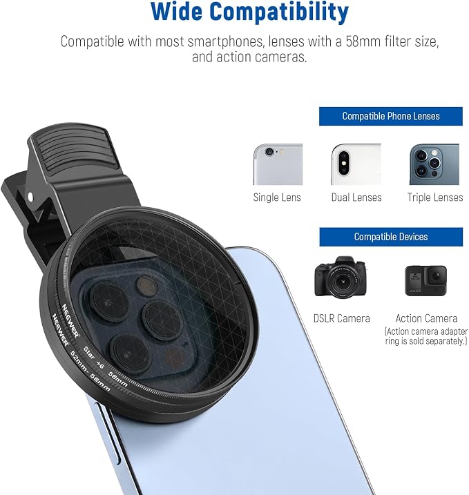 NEEWER 58mm Lens Filter Kit with Clip, CPL + ND32 + Starlight + 4 Graduated Colors, Compatible with iPhone 17 16 16e 15 14 Pro Max Canon Nikon Sony Camera | CPL + ND32 + Starlight + 4 Graduated Colors, Compatible with iPhone 17 16 16e 15 14 Pro Max Can... - Image 5