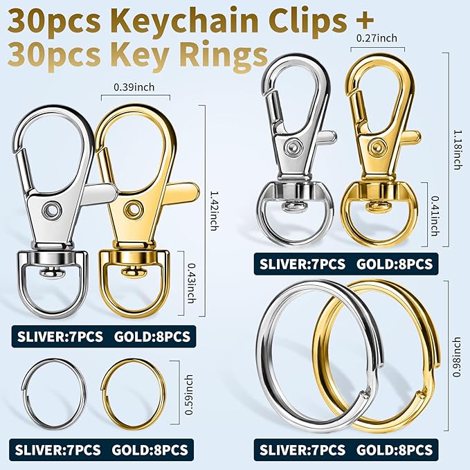 LEOBRO 60 PCS Lobster Claw Clasps and Key Rings, Keychain Clips and Key Chain Rings, Keychain Making Kit, for Key Chains, Jewelry Making, Crafts, Gold & Silver - Image 2