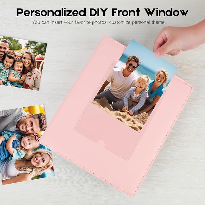 Aevdor 5x7 Photo Album, Holds 272 Photos, Leather Cover, Pink | Clear 5x7 Photo Pockets, Front Display Window, Family, Wedding, Birthday, Anniversary & Travel Memories - Image 3