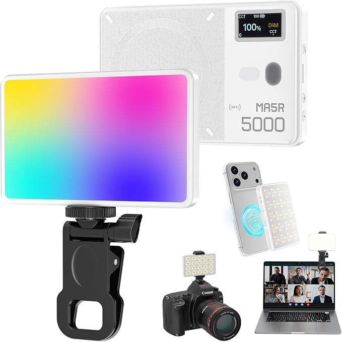 Selfie Phone Light with Magnetic,140 LED 1800K-10000K 4900mAh + Power Bank RGB Video Light CRI 96+ Professional Portable Lighting for Camera, TikTok, Vlog, Makeup, Zoom,Selfie by GODOX