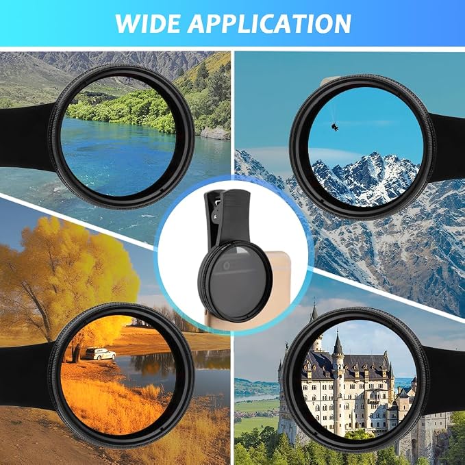 52mm Polari/zed Camera Lens Phone Universal CPL Filter Clip Kit, Portable Phone Polarizing Lens Filter for Cell Phones Camera Assistant Len and Effects Filters(Black) - Image 6