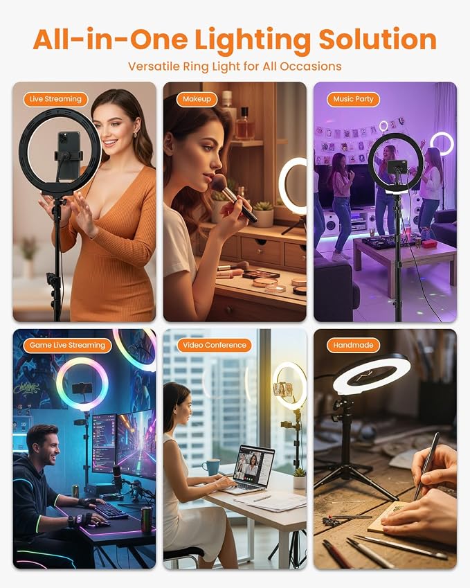 10" Ring Light with 66'' Tripod Stands, 2 Phone Holder & Remote | 3 Color & 10 Brightness Level, Circle Ring Lights for Live Stream, Makeup, TikTok, YouTube, Compatible with iPhone & Android - Image 4
