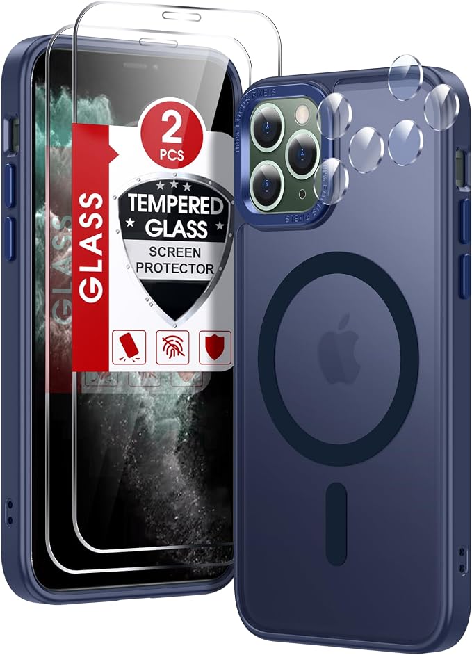 LeYi for iPhone-11-Pro Case Blue with Screen Protector X2 + Camera Cover X2[ MagSafe Compatible] Magnetic iPhone 11procase Military-Grade Protective Cases for iPhone 11Pro i Phone 11 Pro, Matte Blue by LeYi
