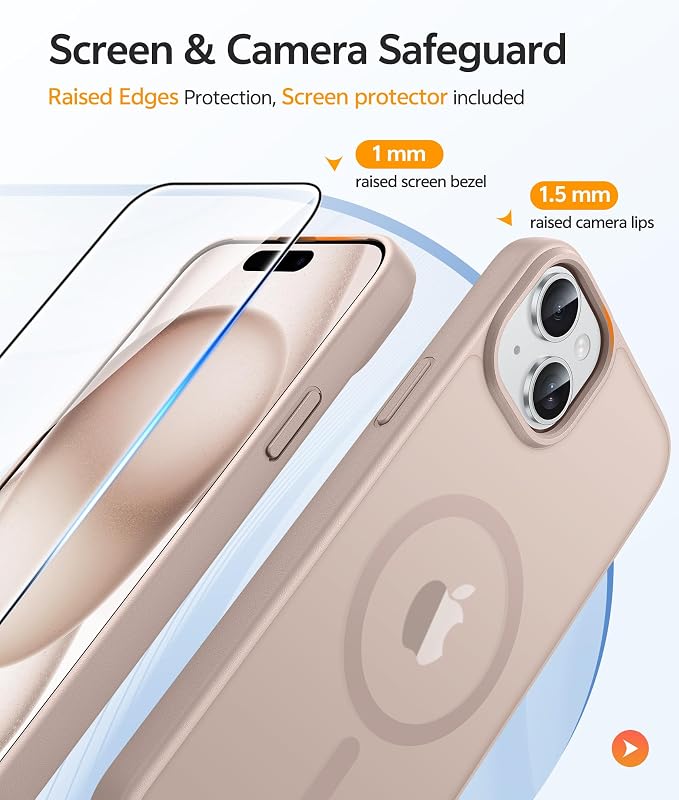 FNTCASE for iPhone 15/14/13 Case, Fit for Magsafe, Glass Screen Protector | Translucent Matte, Magnetic Phone Cases, 14FT Military Grade Drop Protection, Slim Shockproof Protective Cover, Desert Gold - Image 4