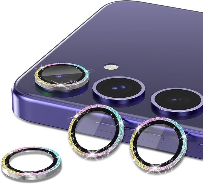 for Samsung Galaxy S24 Plus Camera Lens Protector, Individual Metal Ring Tempered Glass Lens Cover, [Strong Adsorption] Scratch Resistant Ultra-Thin HD Clear Lens Cover, 1 Set-Colorful Sparkly - Image 2