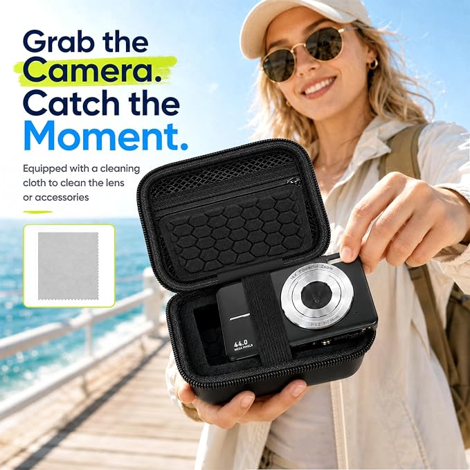 Comecase Camera Case for Kodak PIXPRO FZ55/FZ45, 2 SD Card Slots, Jet Black | Hard EVA Shell, Padded Divider and 2 SD Card Slots Organize a Compact Camera, Charger and Cable for Travel. Case Only. - Image 8