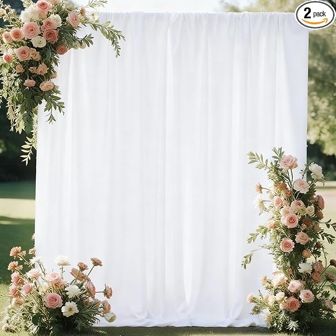 10x7FT White Backdrop Curtains for Parties, 5x7FT 2 Panels | Wrinkle Resistant Fabric Drapes for Photography Birthday Wedding Background Decorations Easy Hang Multipurpose Use by WELCOMETOCIPAZEE