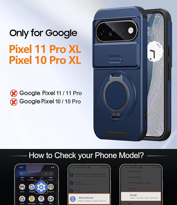 JAME for Google Pixel 10 Pro XL/11 Pro XL Case, Stand & Slide Camera Cover | Ring Holder Kickstand, Screen Protectors, Dual-Layer Shockproof Protective, Magnetic Accessory Friendly Phone Case, Blue - Image 2