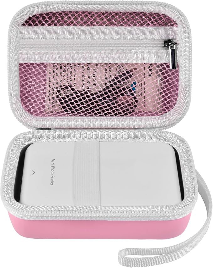 Case for Canon Ivy 2 / CLIQ+2/ CLIQ 2/ for KODAK Step Mini Photo Printer | Hard-shell EVA case, Zippered Mesh Pocket Fits Photo Paper & Cable, Securing Straps, Detachable Handle, Case Only, Pink by Againmore