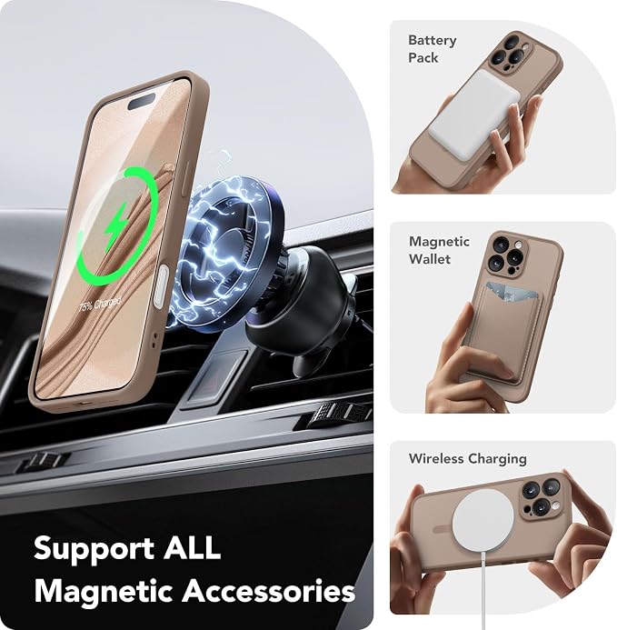 CAPRARO for iPhone 16 Pro Case, Compatible with MagSafe | Upgraded [Full Camera Protection] Protective Translucent Matte Women Girl Magnetic Phone Case Cover, Withered Brown - Image 3