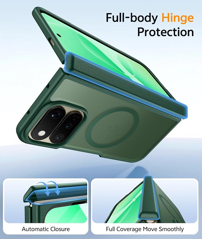 FNTCASE for Google Pixel 11 Pro Fold Case, Hinge Protection, Translucent | Fit for Magsafe, 18FT Military Grade Drop Proof, Protective Tough Phone Cover, Anti Slip, Matte, Green - Image 2