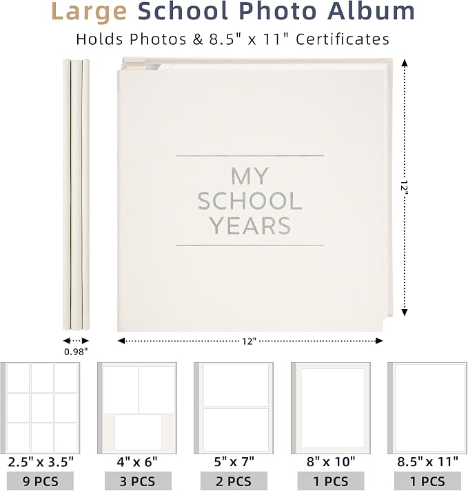 Large School Photo Album 12x12In Self Adhesive 40 Pages Beige | Linen cover, Marker, Corner stickers, School memories, Kids keepsake - Image 4