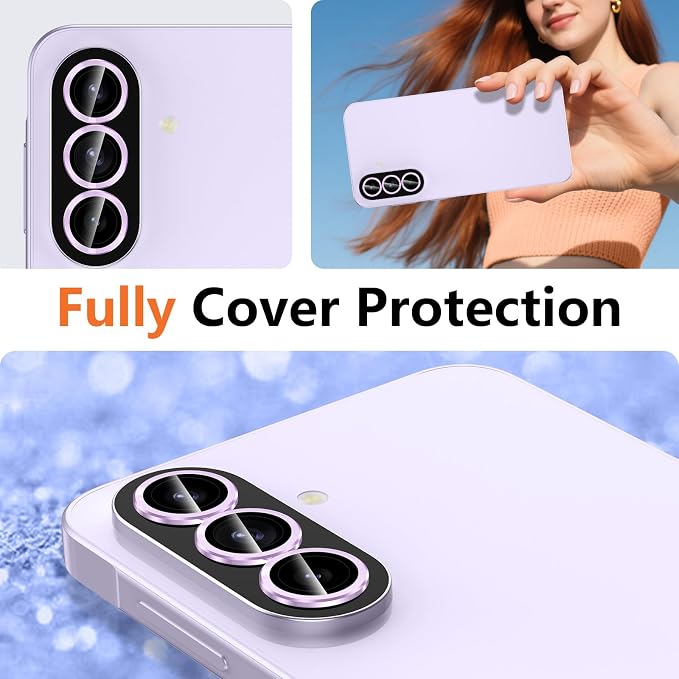 for Samsung Galaxy A37/A57 Camera Lens Protector, Individual Metal Ring Tempered Glass Lens Cover, [Strong Adsorption] Scratch Resistant Ultra-Thin HD Clear Lens Cover, 1 Set-Purple - Image 7