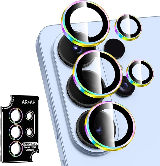 for Samsung Galaxy S26 Ultra Camera Lens Protector, Individual Metal Ring Tempered Glass Lens Cover, [Strong Adsorption] Scratch Resistant Ultra-Thin HD Clear Lens Cover, 1 Set-Colorful Ring by Btscase