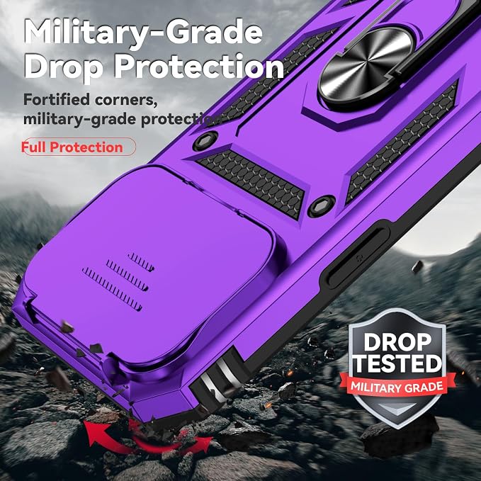 SunStory Phone Case for iPhone 17 Pro Max Case with HD Screen Protector & Slide Camera Cover & Rotated Ring Kickstand, [Military-Grade] Phone Case for iPhone 17 Pro Max, Purple - Image 6