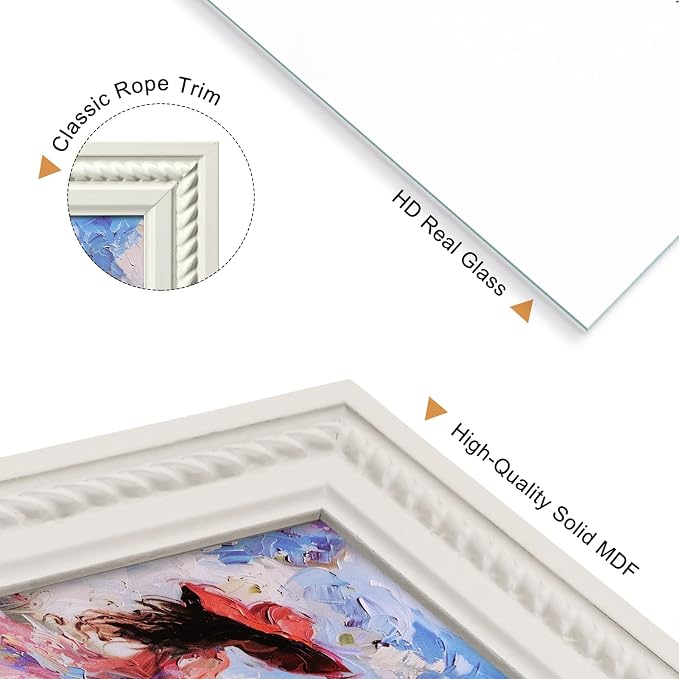 4x6 Picture Frame in Gray with Classic Rope Trim, Solid Wood with Real Glass, Vertical and Horizontal Desk Tabletop or Wall Hanging - Image 4