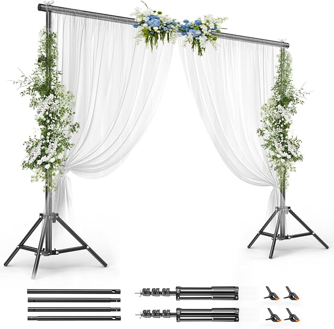 BEIYANG 10x10FT Backdrop Stand, Background Support Kit for Photography, 2 Adjustable Backdrop Supports, 4 Crossbars, 4 Clamps, and Carrying Bag for Photo Video Stutio, Parties Decoration by BEIYANG